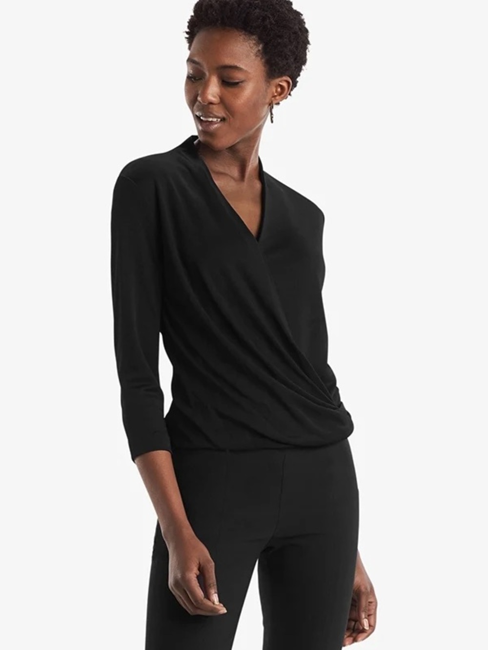 M.M.LaFleur The Deneuve Top Black Size Small Draped Wrap Blouse